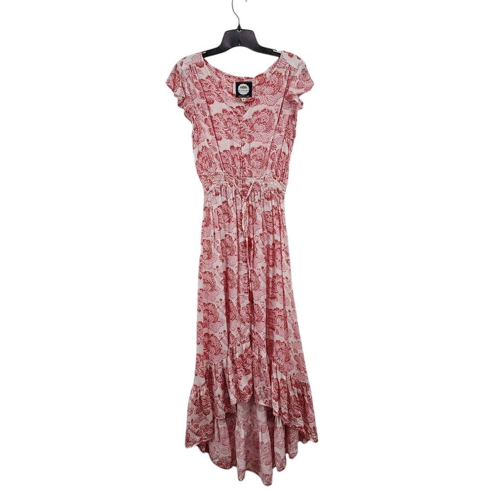 Alamwar Women's 100% Viscose Paisley Button Front Ruffle Hi-Low Midi Dress - S